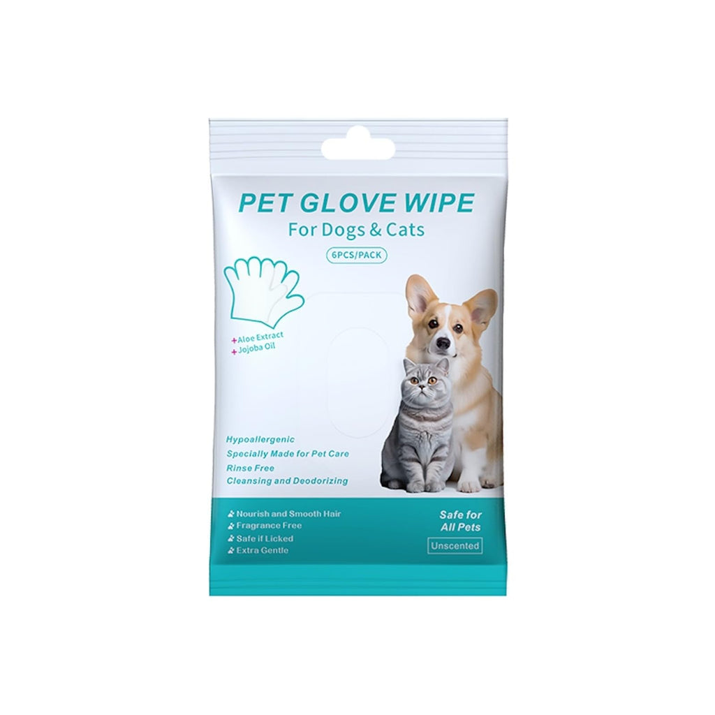 Extra Thick Pet Bathing Wipes for Dogs & Cats Cleaning & Deodorizing Grooming Gloves Nourish Fur Glove Wipes for Daily Care and Traveling Rinse Free Cleaning & Deodorizing Bathing 6 PCS Cat Wipes