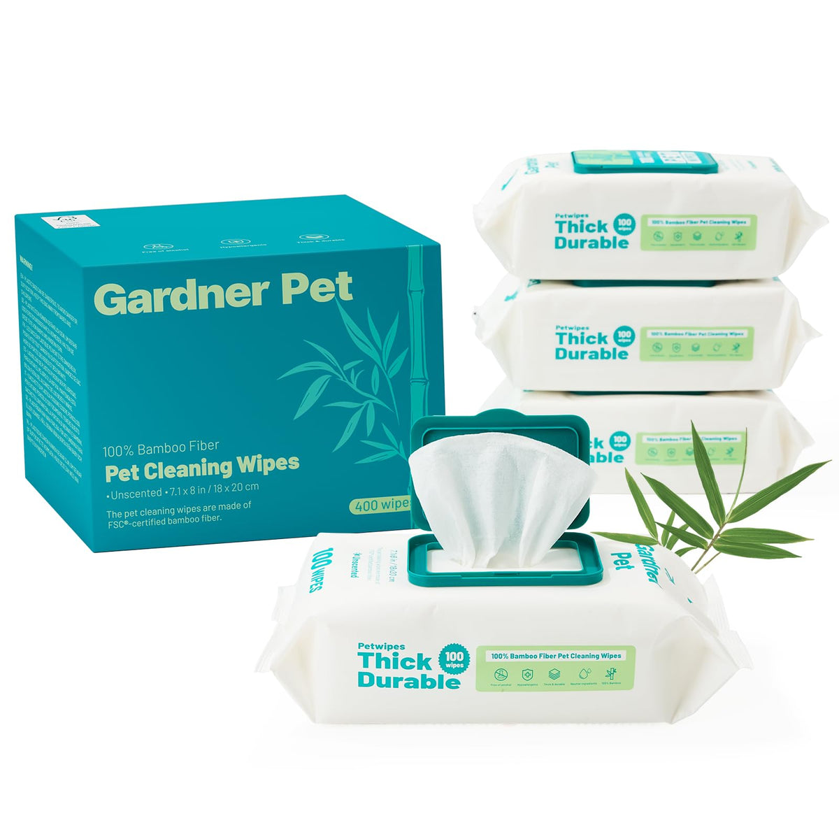 Gardner Pet Bamboo Dog Wipes for Paws and Butt Dog Cleaning Wipes Deodorizing & Soothing Pets Wipes with Coconut Oil Extra Thick Cat Wipes Cleaning Fur and Butt Puppy Wipes 400 Count
