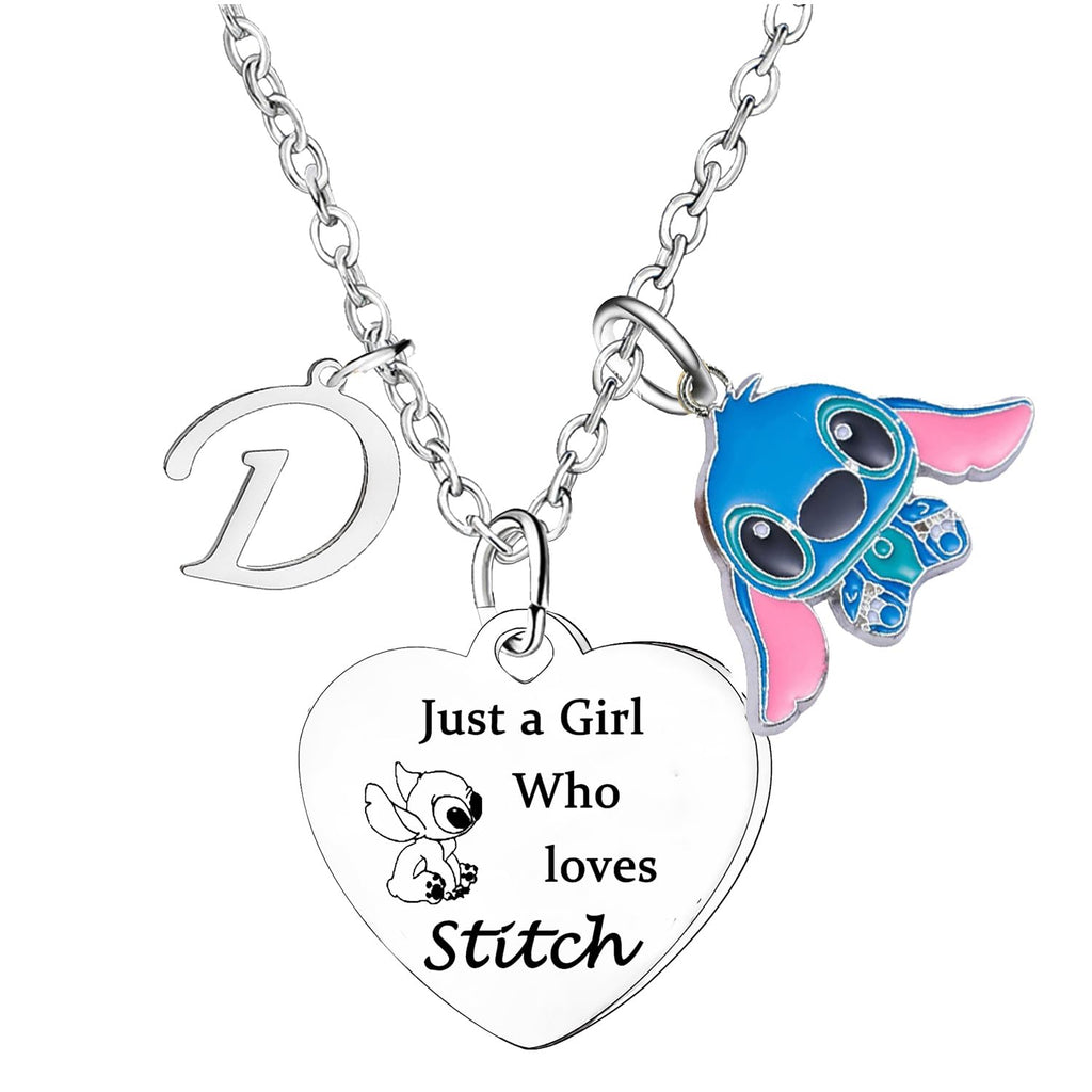 Nzztont Stitch Necklace with Initial Letter Stitch Necklace Gifts Stitch Lover Gifts Stitch Birthday Gifts Stitch Gifts for Sister Daughter Granddaughter Best Friends Women (D)