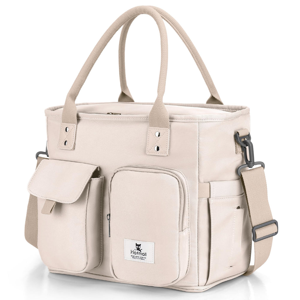 Hafmall Insulated Lunch Bag for AdultsBig lunch box for men Wide Opening Insulated Bag with Shoulder Strap Reusable Adult Lunch Bag For Work Picnic(Beige)