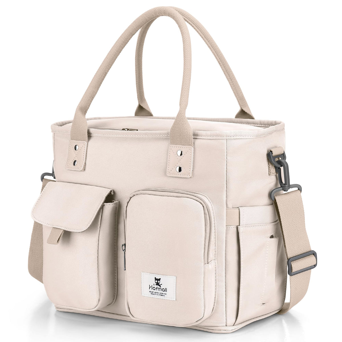 Hafmall Insulated Lunch Bag for AdultsBig lunch box for men Wide Opening Insulated Bag with Shoulder Strap Reusable Adult Lunch Bag For Work Picnic(Beige)