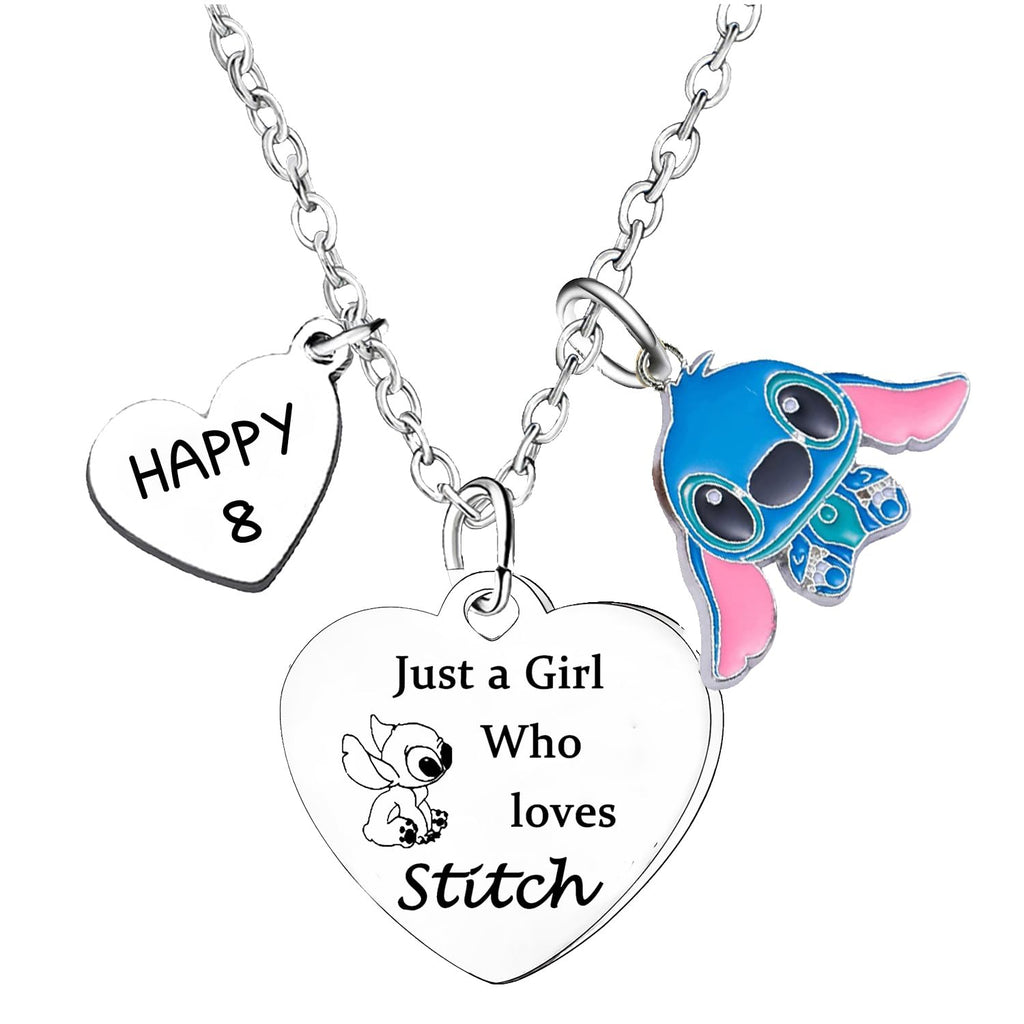 Nzztont Stitch Birthday Necklace for 5 7 8 9 10 11 12 Year Old Stitch Necklace Gifts Stitch Lover Gifts Stitch Gifts for Sister Daughter Granddaughter Best Friends Women Inspirational Necklace (8th)