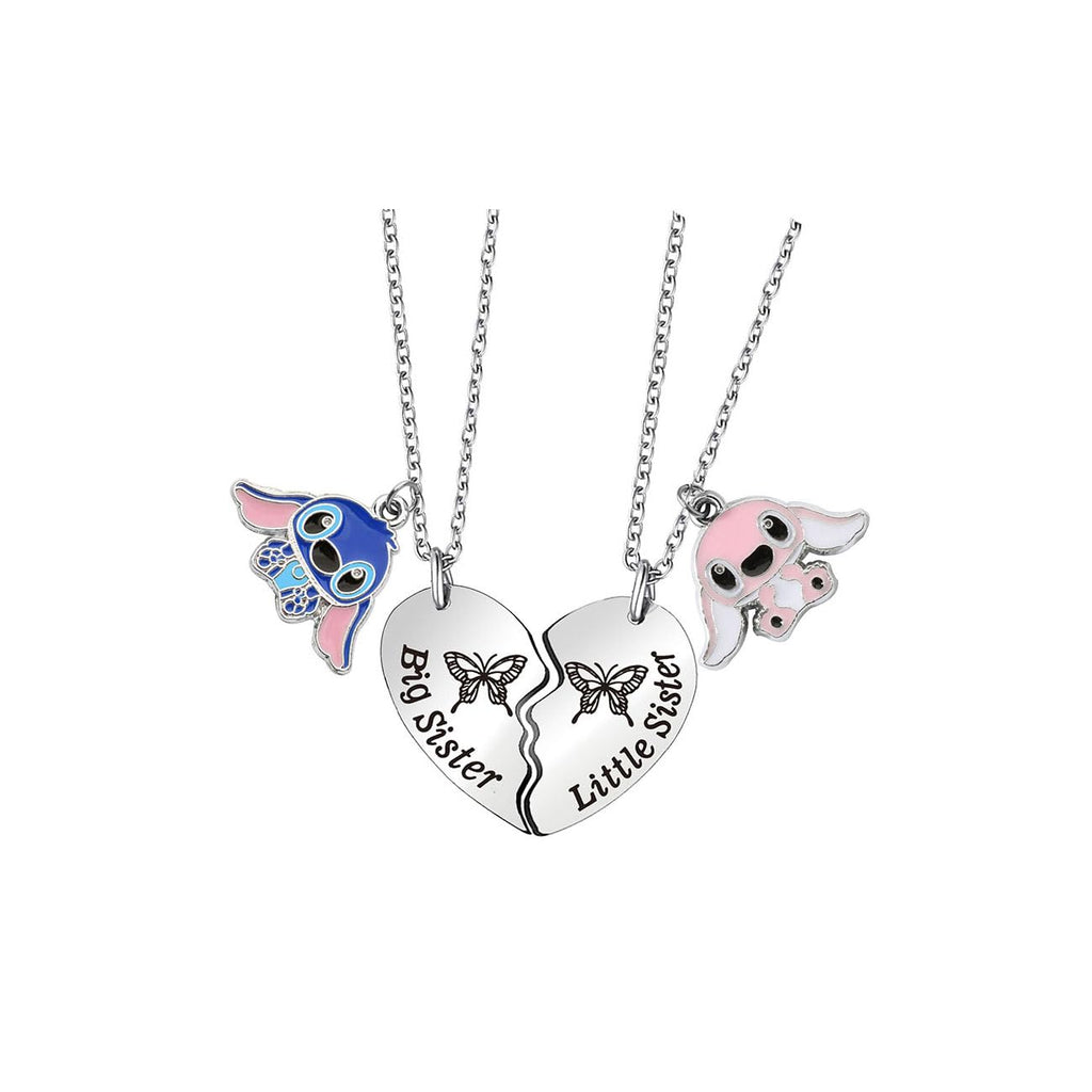 AULSIEY Stitch Matching Necklace for 2 Sister Friends Big Sister Little Sister Necklaces Oufit Gifts Stitch Christmas Birthday Gifts for Sister Stitch Stuff Necklace Lilo