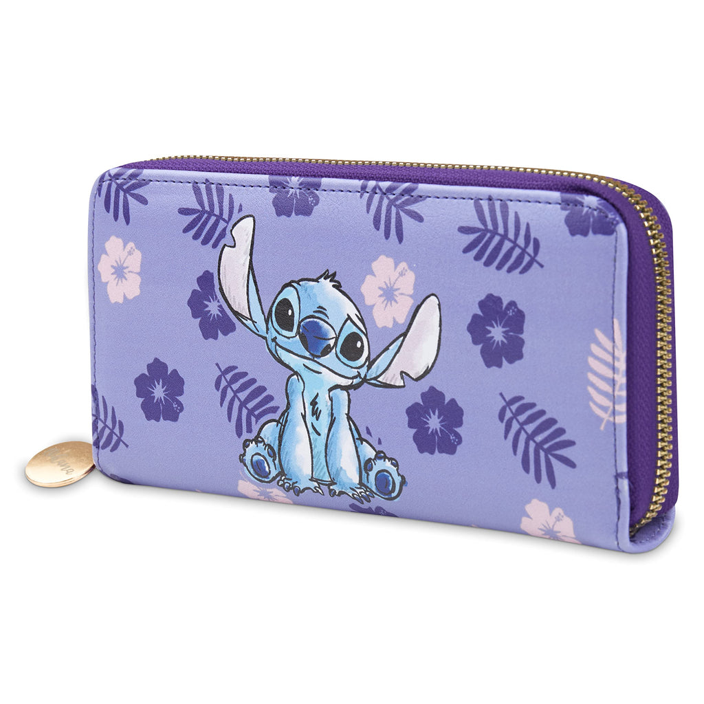 Disney Stitch Purse for Women Teenagers Girls Zip Around Coin Purse with Card Slots Travel Wallet - Stitch Gifts for Women (Purple Stitch)